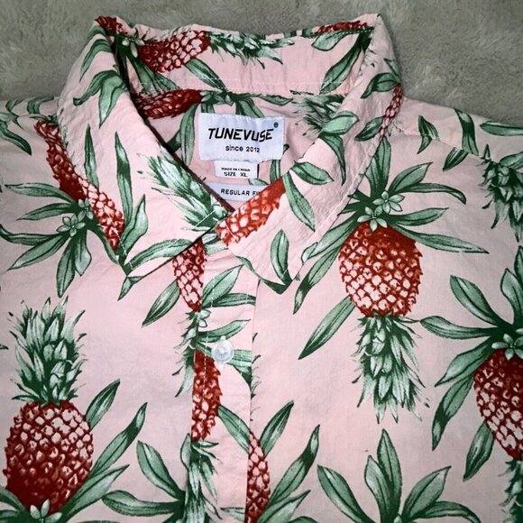Tunevuse Funky Pink Party Pineapple Print Shirt Hawaiian Mens XL Regular - Picture 4 of 6